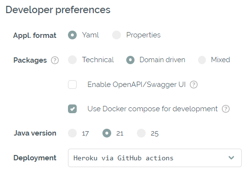 Developer preferences